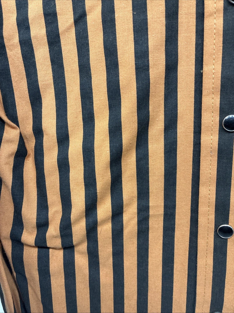 New Women’s H Bar C Orange Black Stripe Long Sleeve Pearl Snap Size 34 LL-103