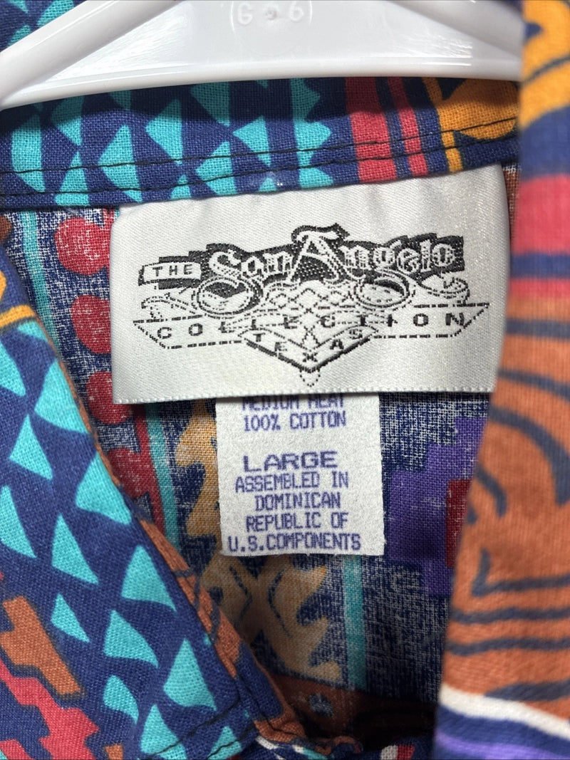 New Men’s San Angelo Multicolor Design Short Sleeve Bottom Up Large AA-60