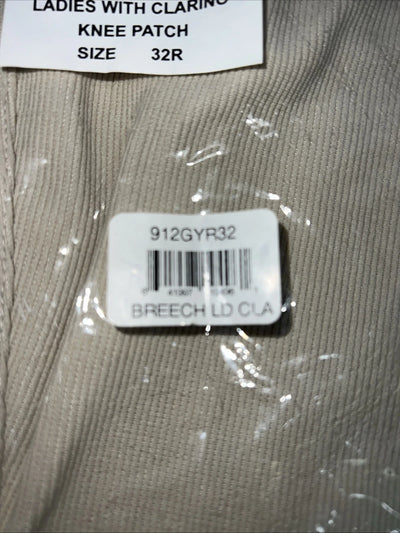 New Women’s Tan ABETTA knee Patch English Breeches. 32 R 912GYR32 C-30
