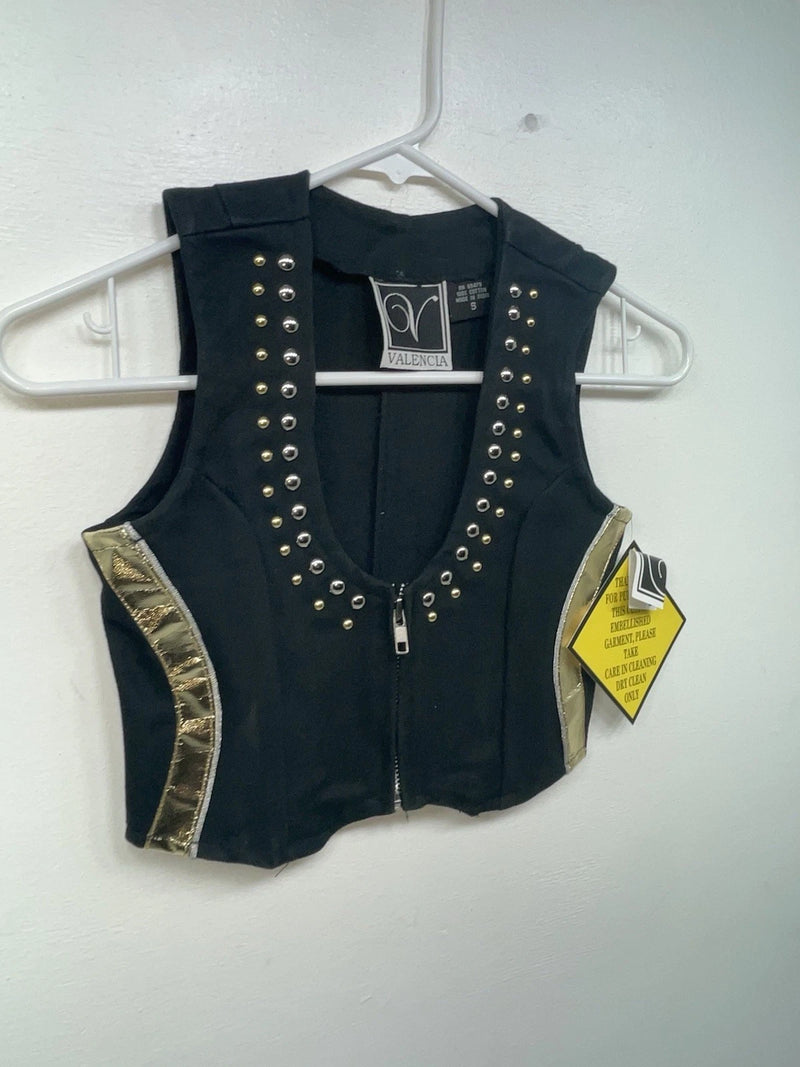 New Women’s Black With Bling Valencia Cut Off Zip Up Shirt S #69479 3B-63