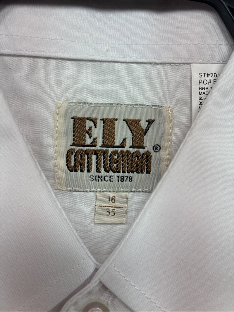 New Men’s ELY Cattleman White Western Long Sleeve Pearl Snap 16 X 35 Large T-62