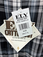 New Men’s ELY Cattleman Grey Black Short Sleeve Pearl Snap 3XL E-40