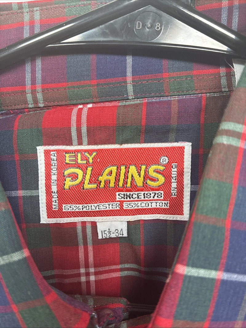 New Men’s ELY Plains Red Plaid Long Sleeve Pearl Snap 15.5 Medium T-80 