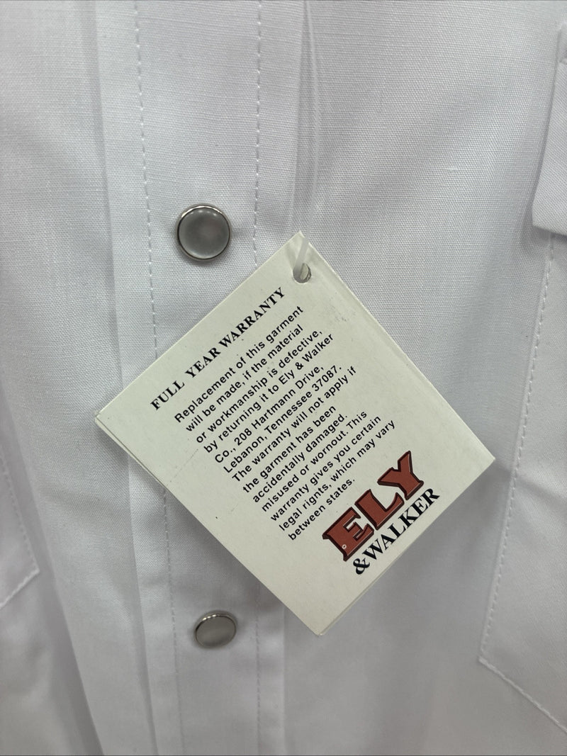 New Men’s ELY Cattleman White Short Sleeve Pearl Snap 18 2XL F-57