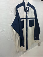 New Men’s Cowboy Threads Blue White Long Sleeve Button Up Shirt Large V-79