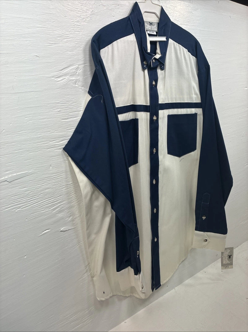 New Men’s Cowboy Threads Blue White Long Sleeve Button Up Shirt Large V-79