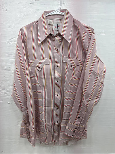 Me Mens Tem Tex Pink Multicolor Stripe Long Sleeve Pearl Snap 16 Large O-45