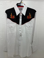 New Men’s ELY Diamond White Fire Design Long Sleeve Pearl Snap Large AA-15