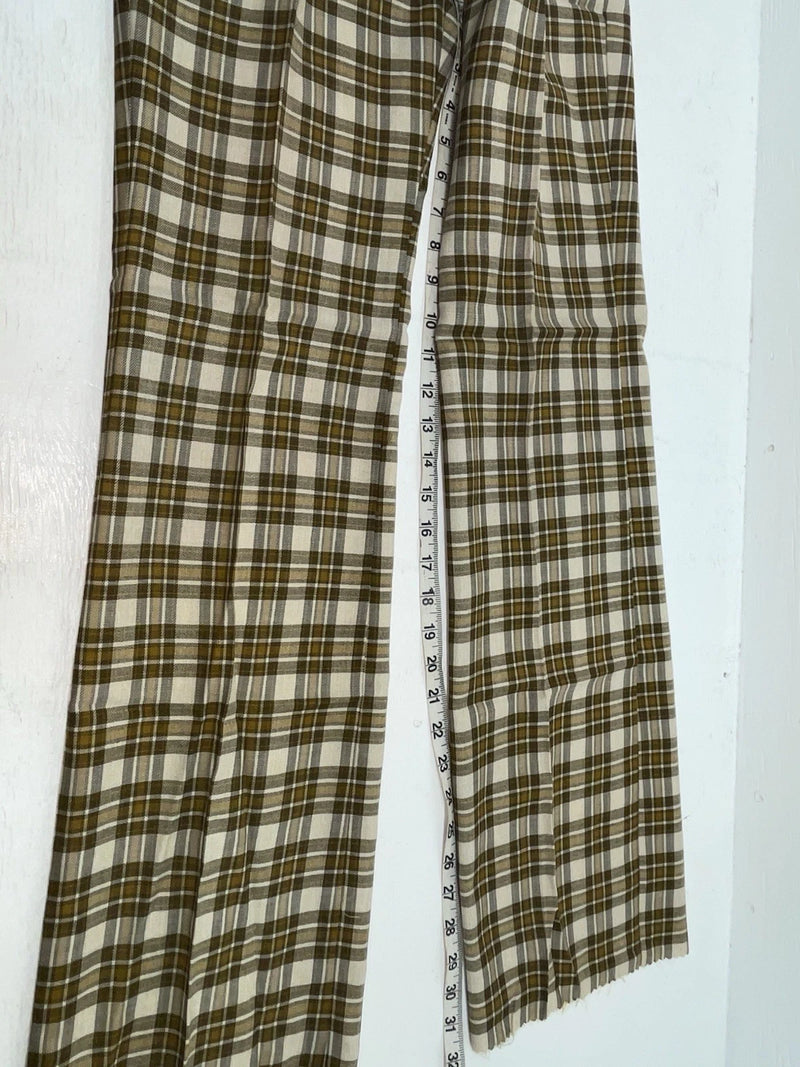 New Vintage Brown Plaid Ranch Polyester Pants SS-92