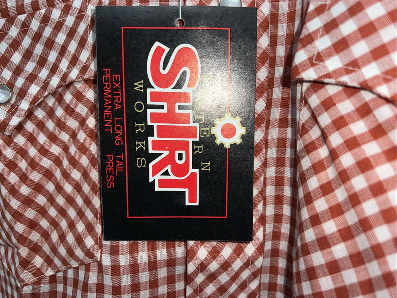 New Men’s Red Plaid Western Shirt Works Short Sleeve Button Up Shirt 15.5 M S-40