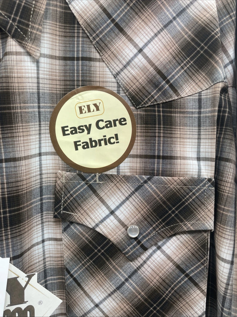 New Men’s ELY Cattleman Tan Long Sleeve Pearl Snap 3XL E-34