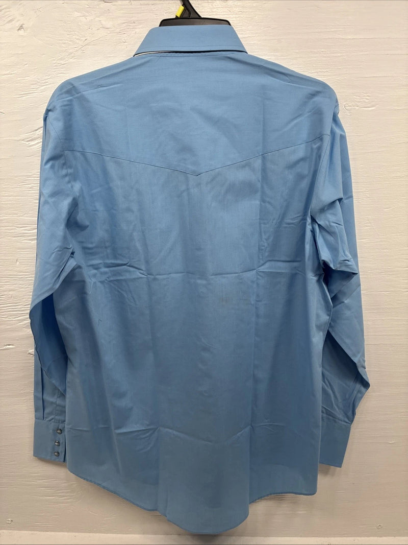 New Men’s ELY Cattleman Simple Blue Long Sleeve Pearl Snap 16.5 Large Q-86