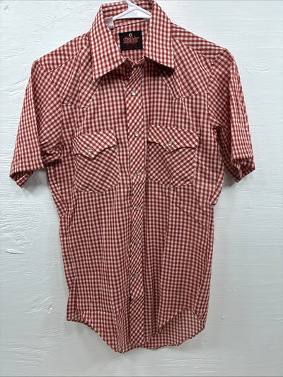 New Men’s Western Shirts Red Checkered Short Sleeve Pearl Snap  Small J-71