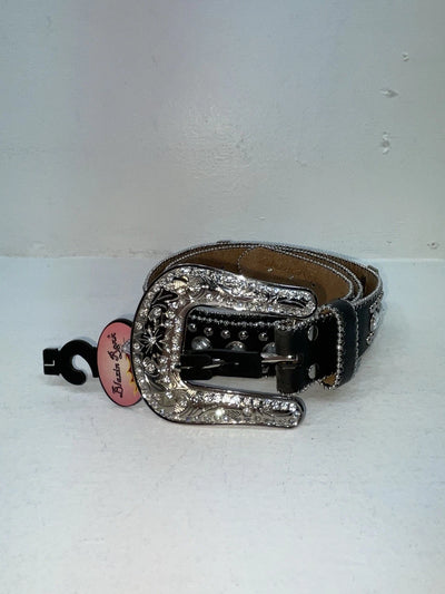 New Black Genuine Leather Blazin Roxx Silver Bling Cross L Belt #N3510401 Z-69