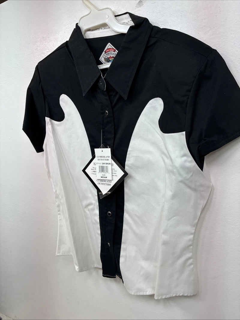 New Women’s Cumberland Black White Short Sleeve Button Up Medium YY-81