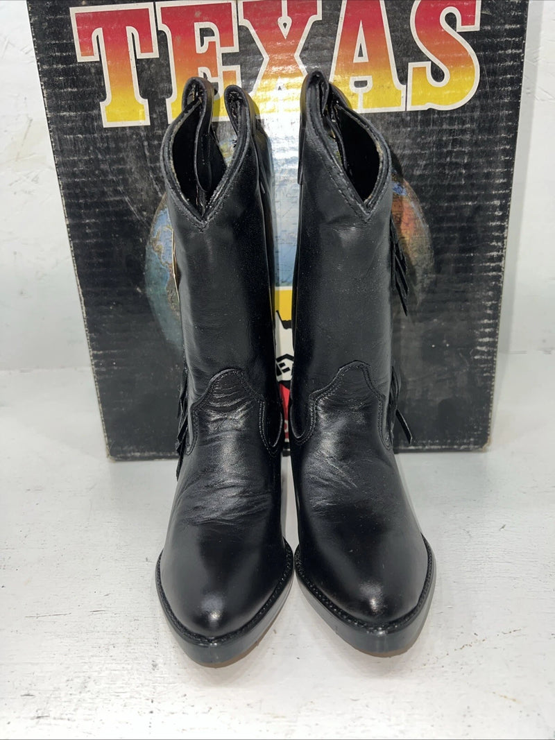 New Children’s Black Texas Brand Cowboy Boots With Fringe. C2690 9 D. 24-28