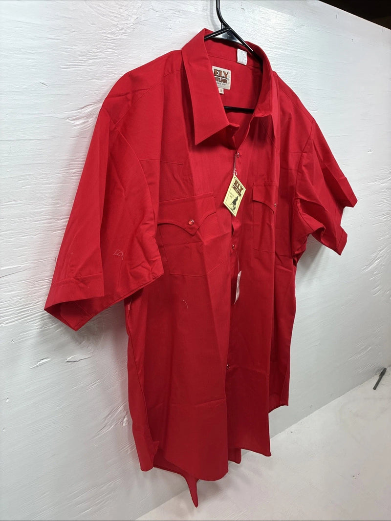 New Men’s ELY Cattleman Red Short Sleeve Pearl Snap 18 2XL AA-110