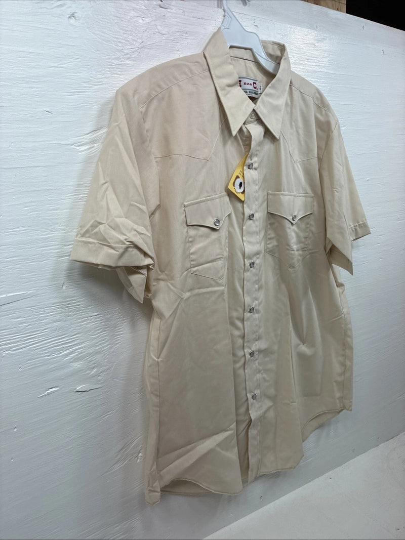 New Men’s H Bar C Tan Western Short Sleeve Pearl Snap 16.5 Large V-14
