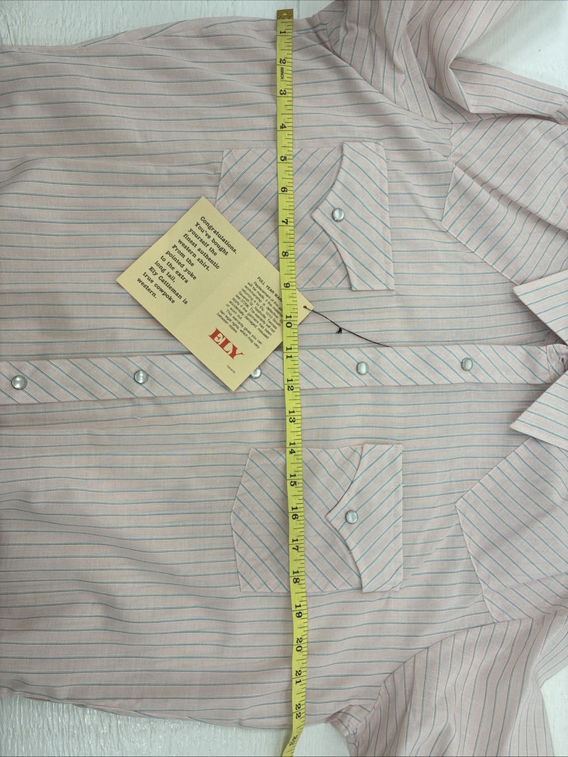 New Men’s ELY Cattleman Pink Stripe Long Sleeve Pearl Snap 16 Large V-111