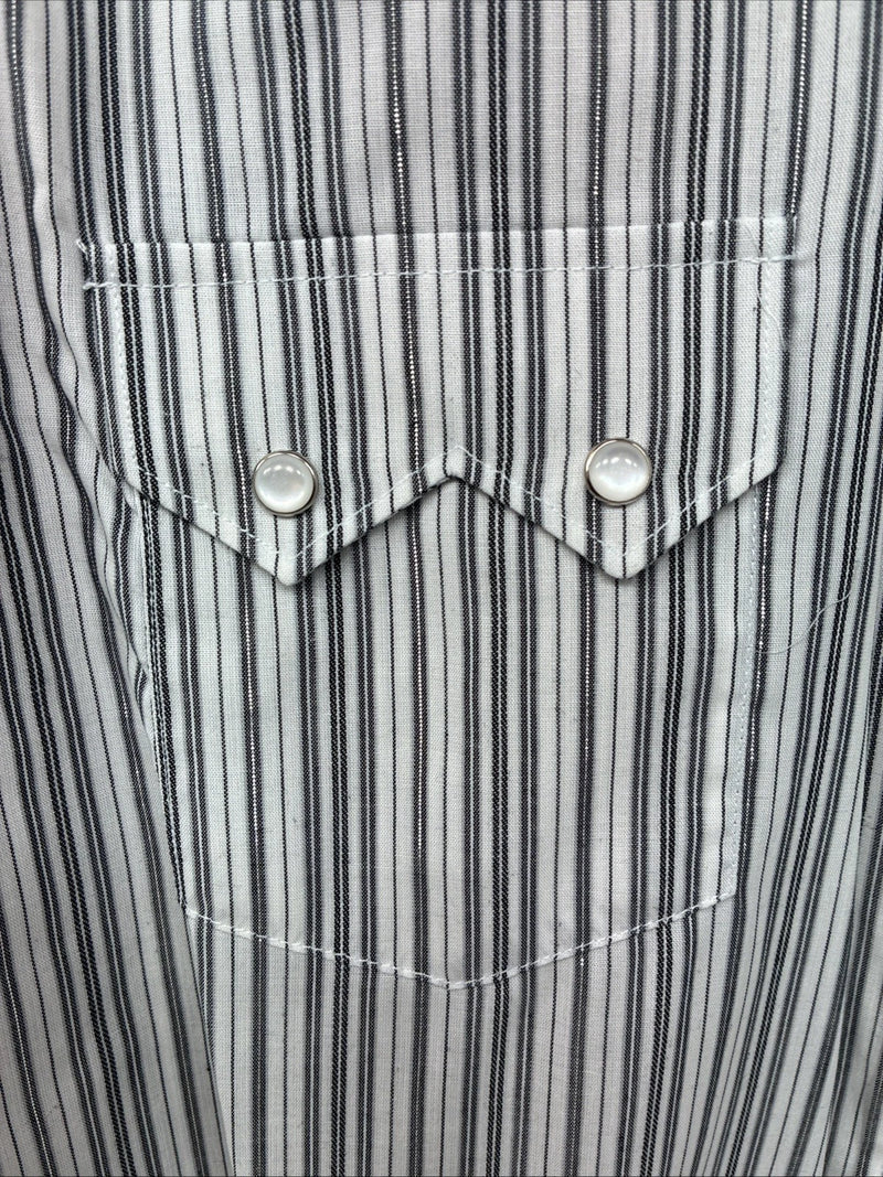 New Women’s White Horse Black Gray Stripe Long Sleeve Pearl Snap Large II-12