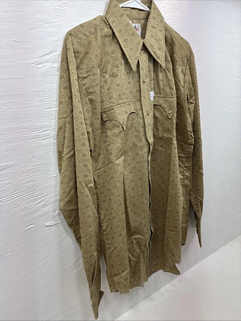 New Men’s Tem Tex Green design Long Sleeve Pearl Snap 16 Large Q-46
