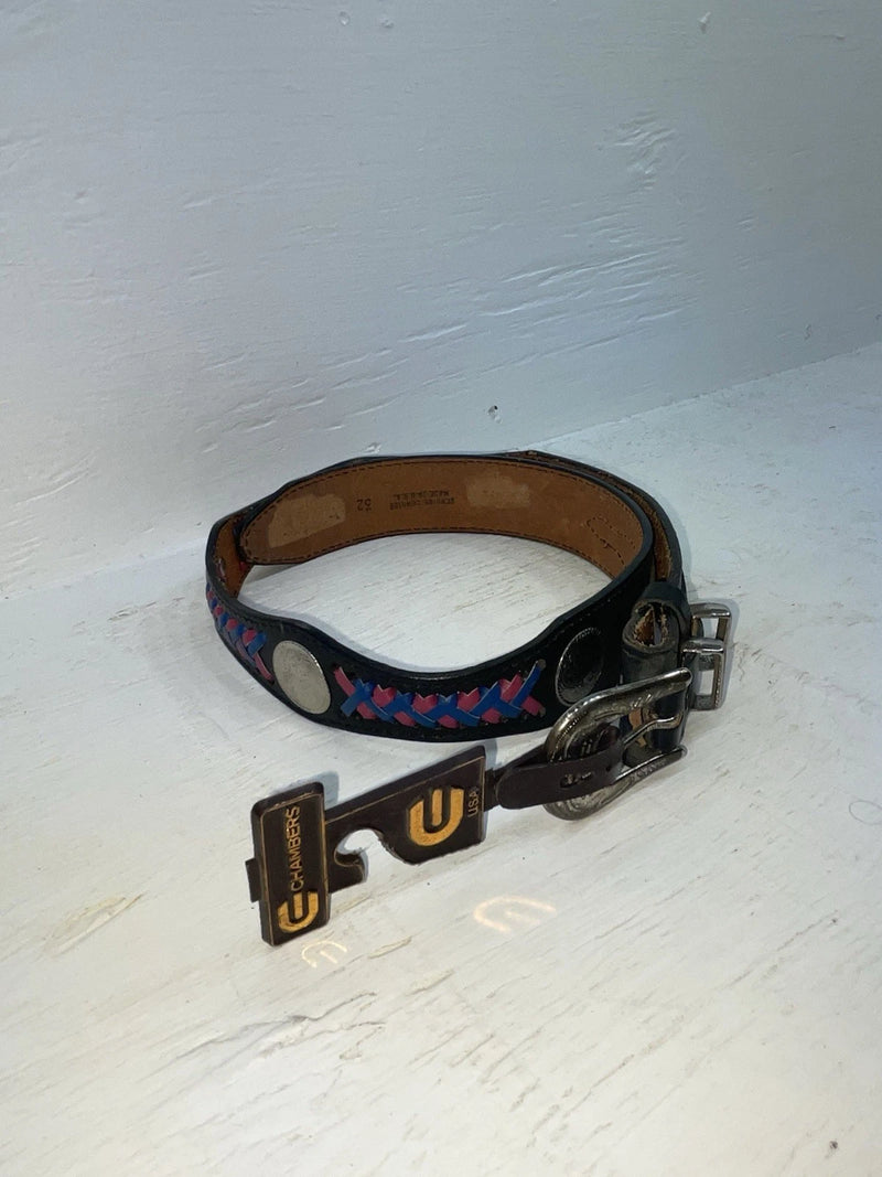 New Black Genuine Leather Chambers Weave And Silver Pendent 32” Belt Z-111