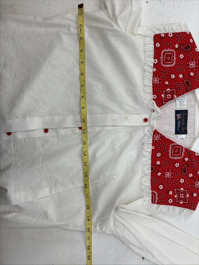 New Women’s Panhandle White Red Design Long Sleeve Button Up Size 14 TT-78