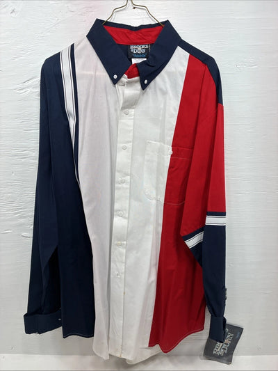New Men’s Brooks & Dunn Red Blue White Long Sleeve Button Up 2XL H-70