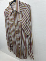 New Men’s Rocket mount Multicolor Stripe Long Sleeve Pearl Snap 15 Medium K-93
