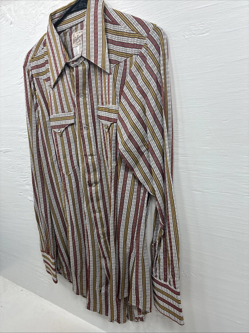 New Men’s Rocket mount Multicolor Stripe Long Sleeve Pearl Snap 15 Medium K-93