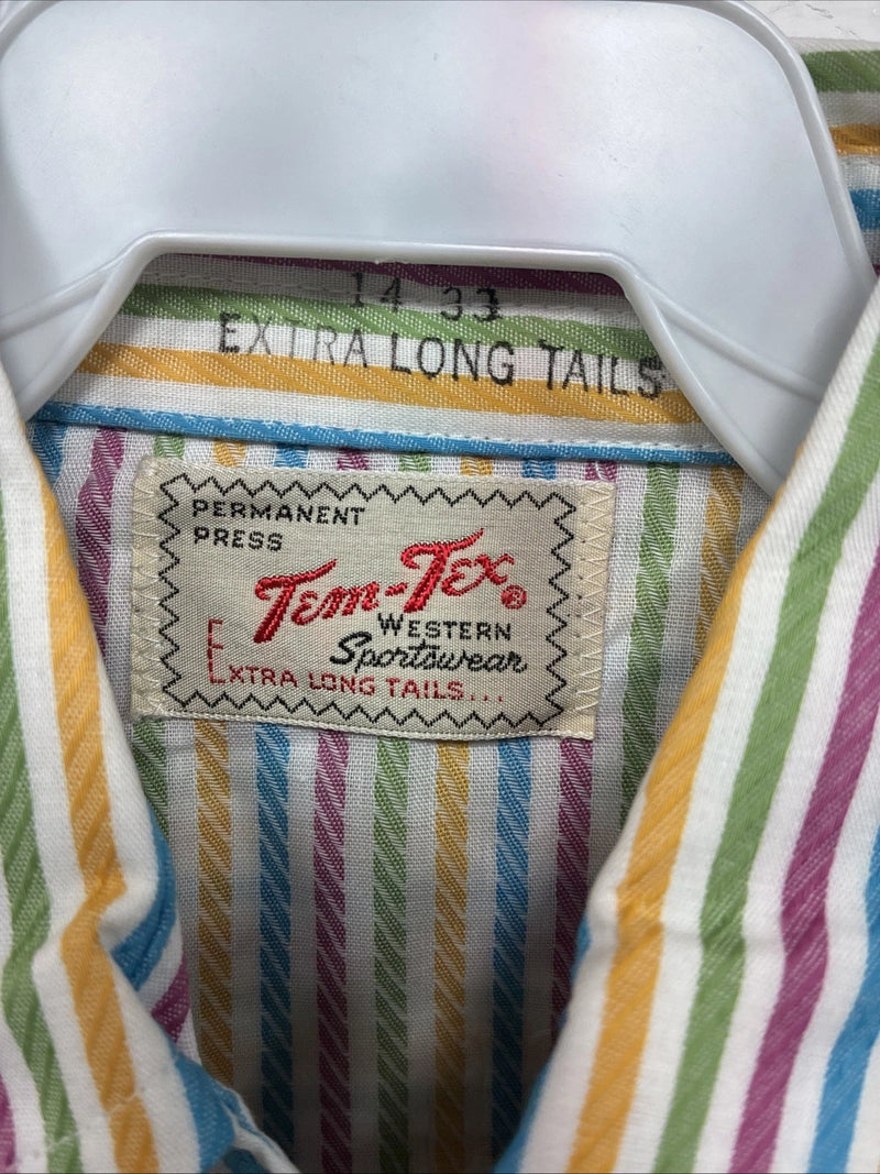 New Men’s Tem Tex Multicolor Stripe Long Sleeve Pearl Snap 14 X 33 Small M-84