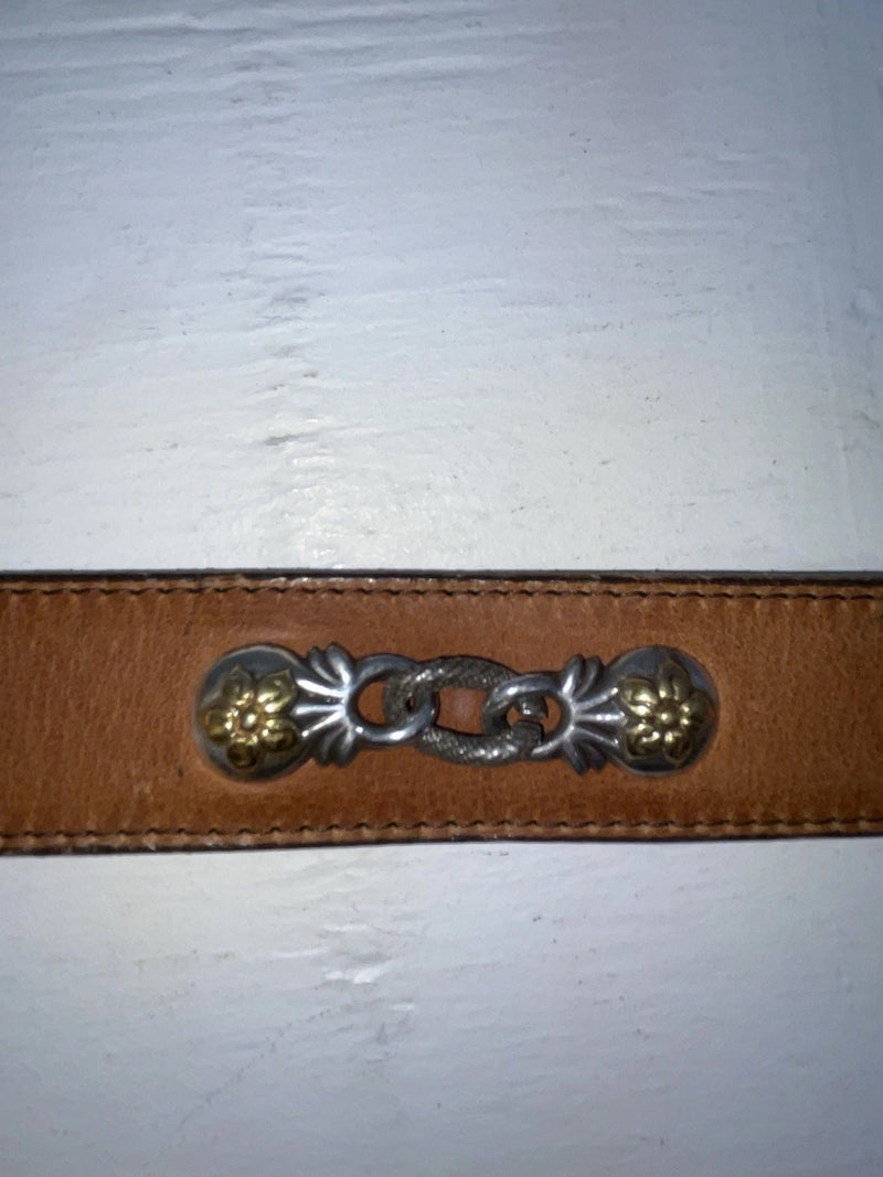 New Brown Genuine Leather Nocona Silver Pendent 28” Belt #G258 JJ-31