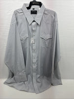 New Men’s White Horse White Striped Long Sleeve Pearl Snap 4XL F-46