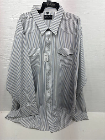 New Men’s White Horse White Striped Long Sleeve Pearl Snap 4XL F-46