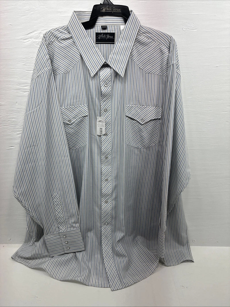 New Men’s White Horse White Striped Long Sleeve Pearl Snap 4XL F-46