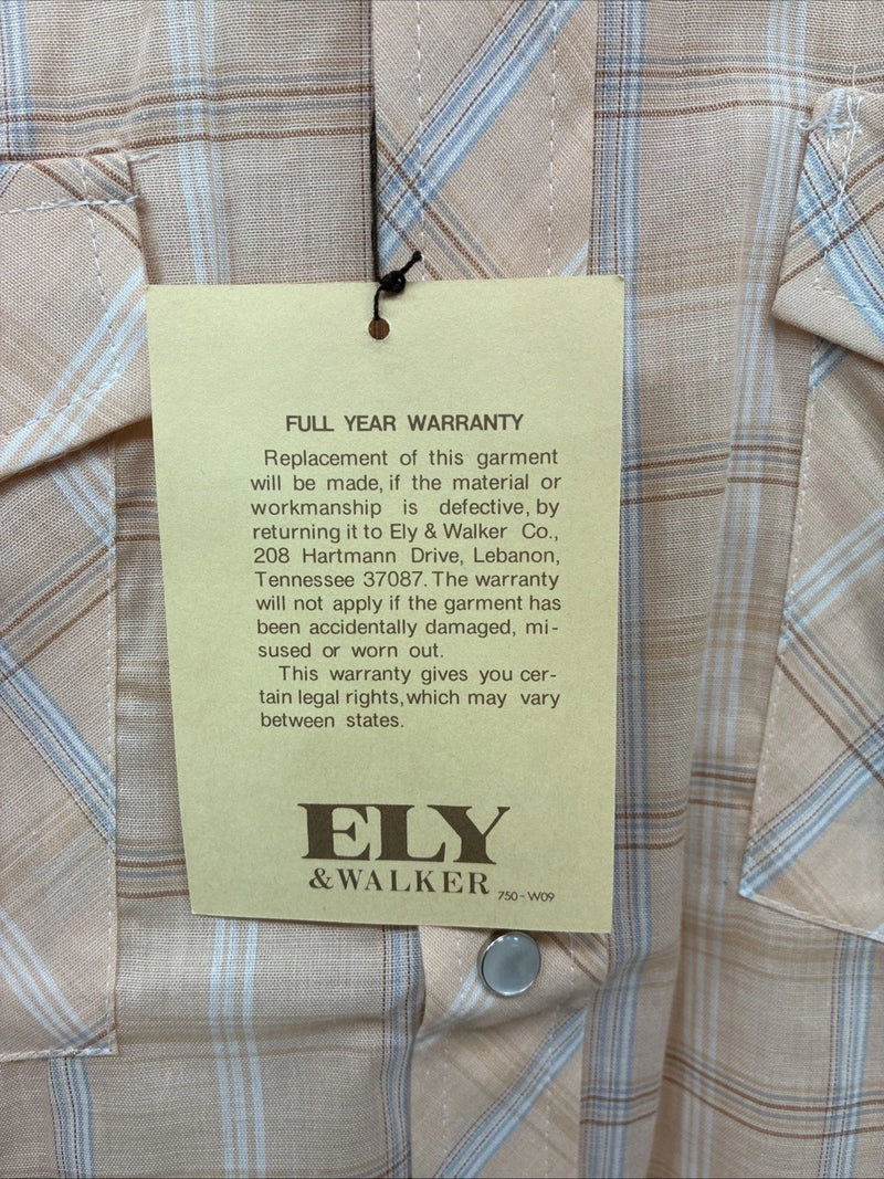 New Men’s ELY Cattleman Orange Plaid Short Sleeve Pearl Snap Large X-28