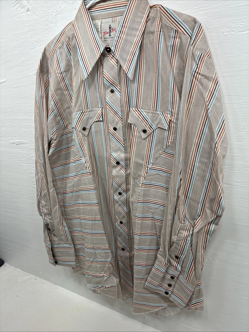 New Men’s Tem Tex Multiple Color Stripe Long Sleeve Pearl Snap XL J-45