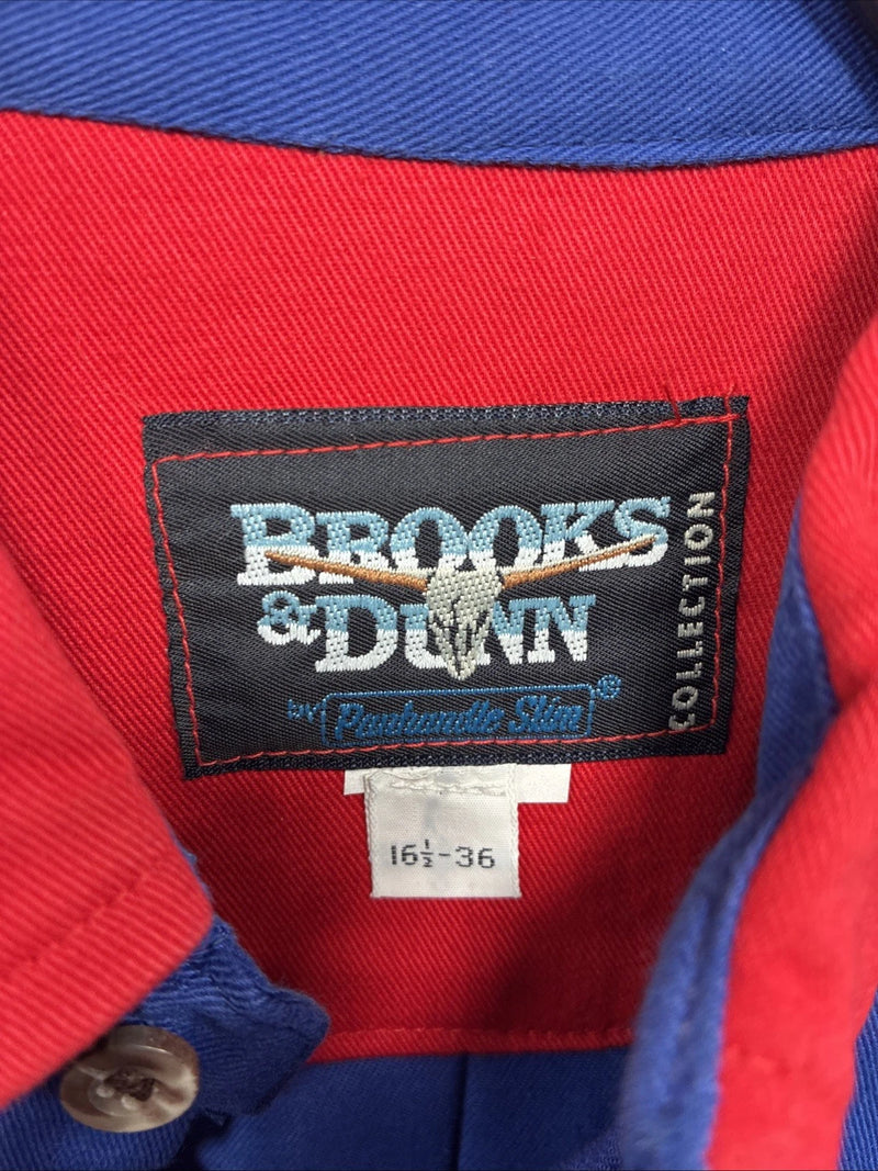 New Men’s Brooks & Dunn Blue Red Long Sleeve Button Up 16.5 X 36 Large Q-107