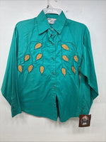New Women’s Mine & Bills Blue Designed Long Sleeve Button Up Size Small YY-60