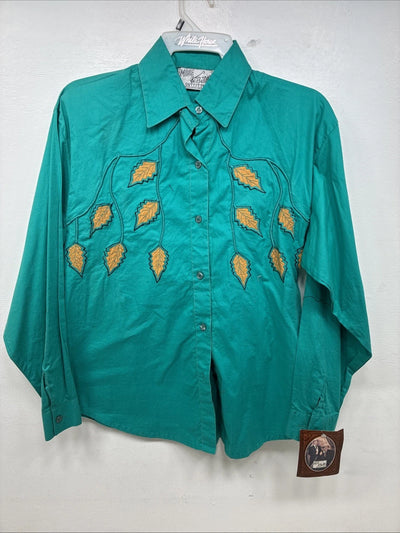 New Women’s Mine & Bills Blue Designed Long Sleeve Button Up Size Small YY-60