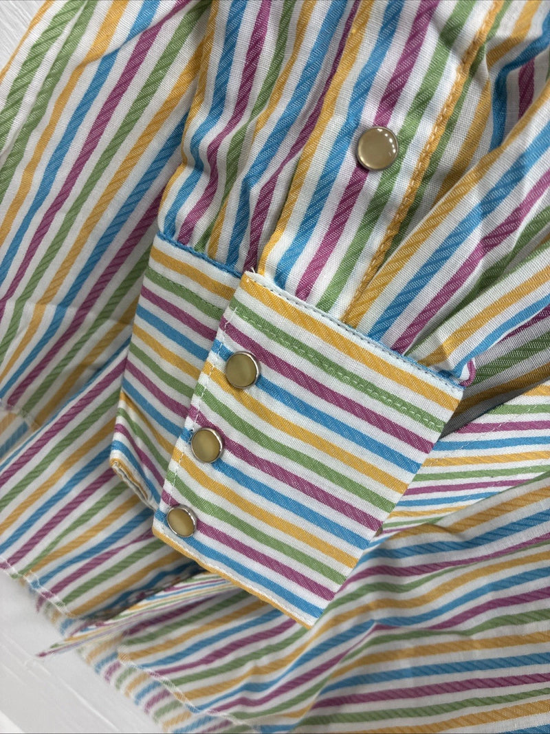 New Men’s Tem Tex Multicolor Stripe Long Sleeve Pearl Snap 14 X 33 Small M-84