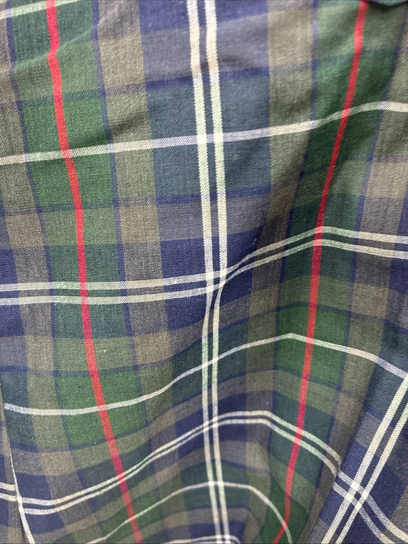 New Men’s ELY Plains Blue Green Plaid Long Sleeve Pearl Snap 15.5 Medium R-30