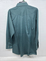 New Men’s White Horse Green Plaid Long Sleeve Pearl Snap Medium K-43
