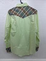 New Men’s Western Shirts Green Plaid Long Sleeve Pearl Snap 15.5 Medium K-99