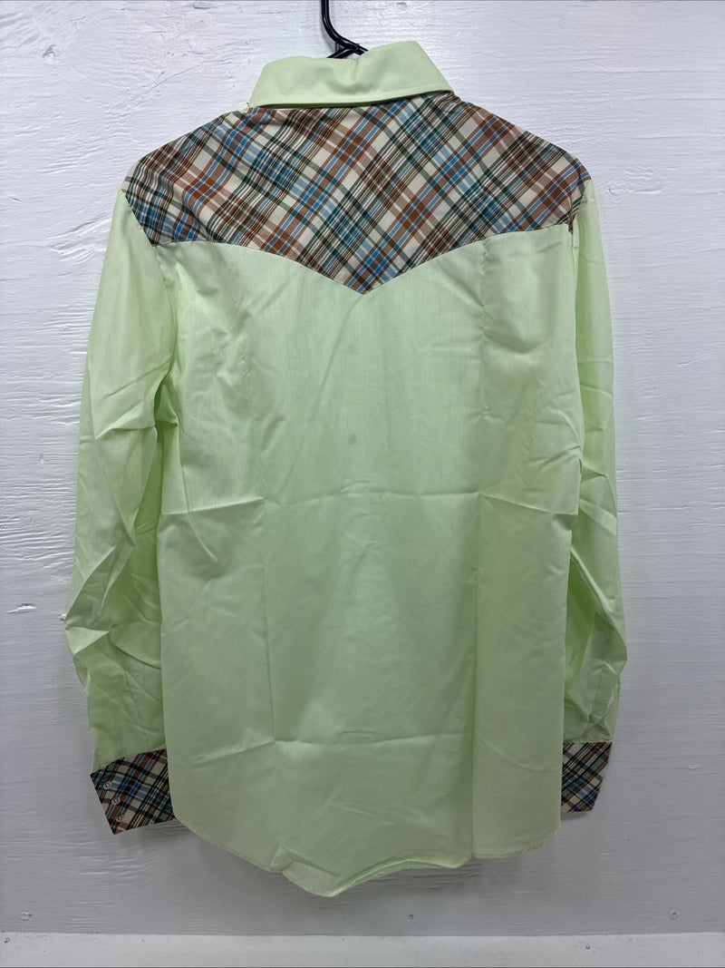 New Men’s Western Shirts Green Plaid Long Sleeve Pearl Snap 15.5 Medium K-99