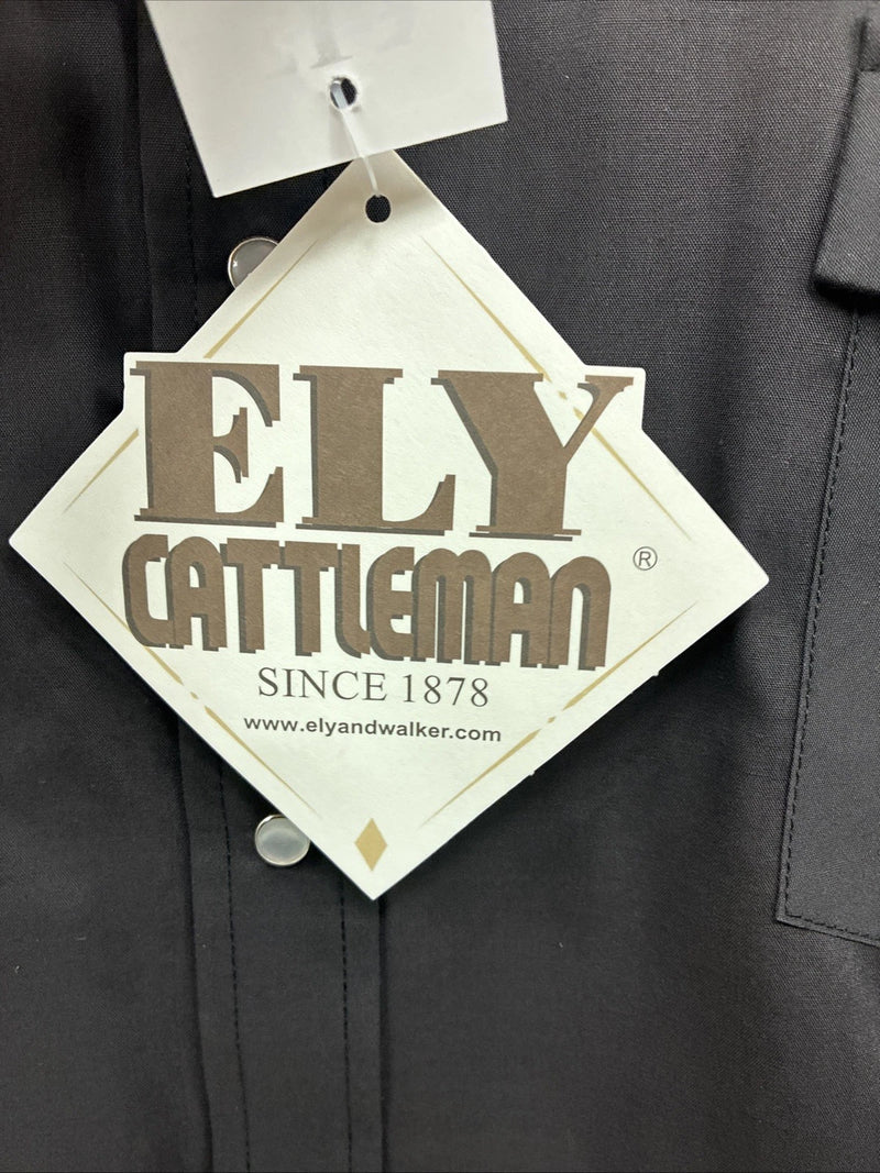 New Men’s ELY Cattleman Black Flag Design Long Sleeve Pearl Snap Large T-58