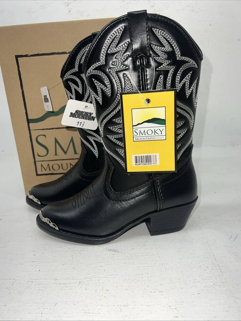 New Children’s Black Smoky Mountain Cowboy Boots. 1032BC 11.5 11 1/2z 24-107