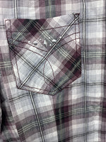 New Women’s Cumberland Purple Plaid Long Sleeve Pearl Snap 1XL KK-79