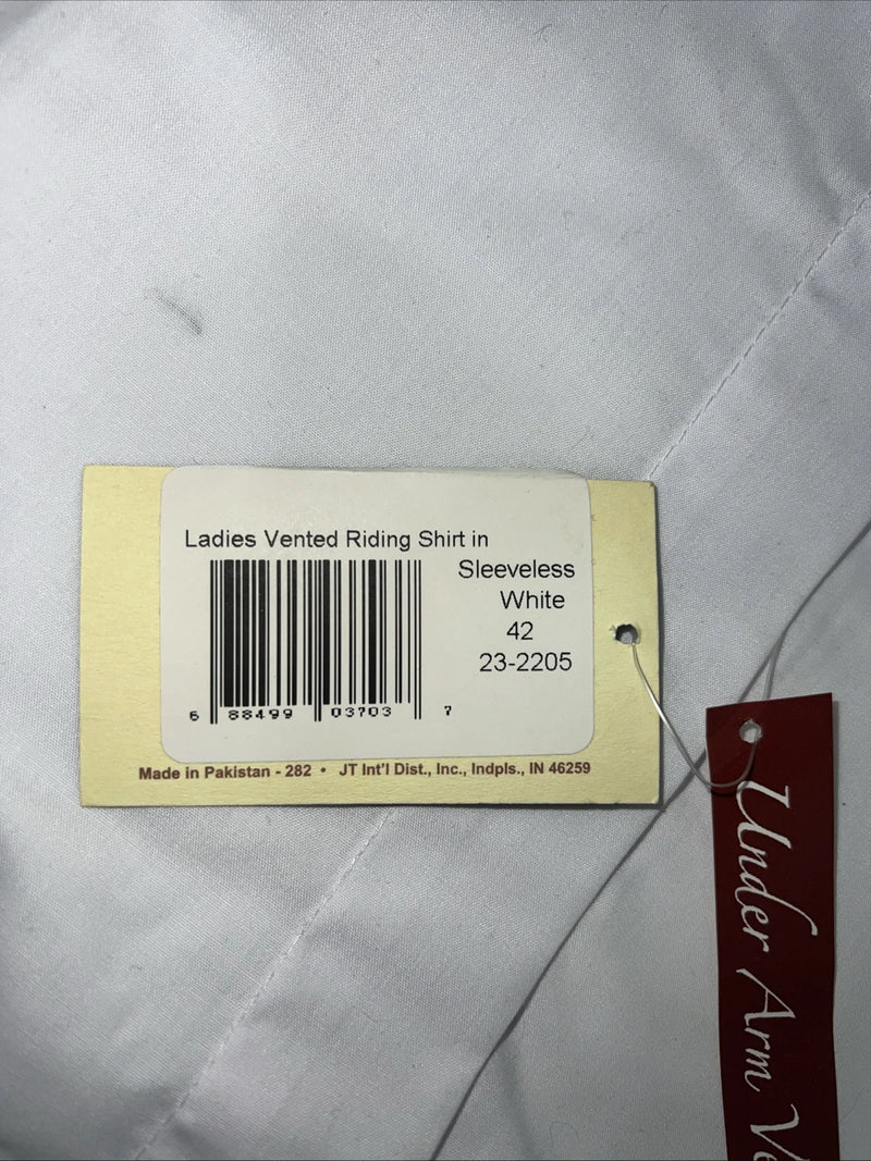 New Women’s White Tough1 Sleeveless English Riding Shirt Under Arm Vent. 42 G-23