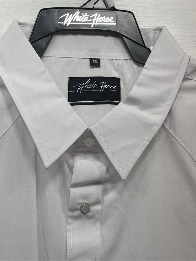 New Men’s White Horse White Long Sleeve Pearl Snap 3XL E-17
